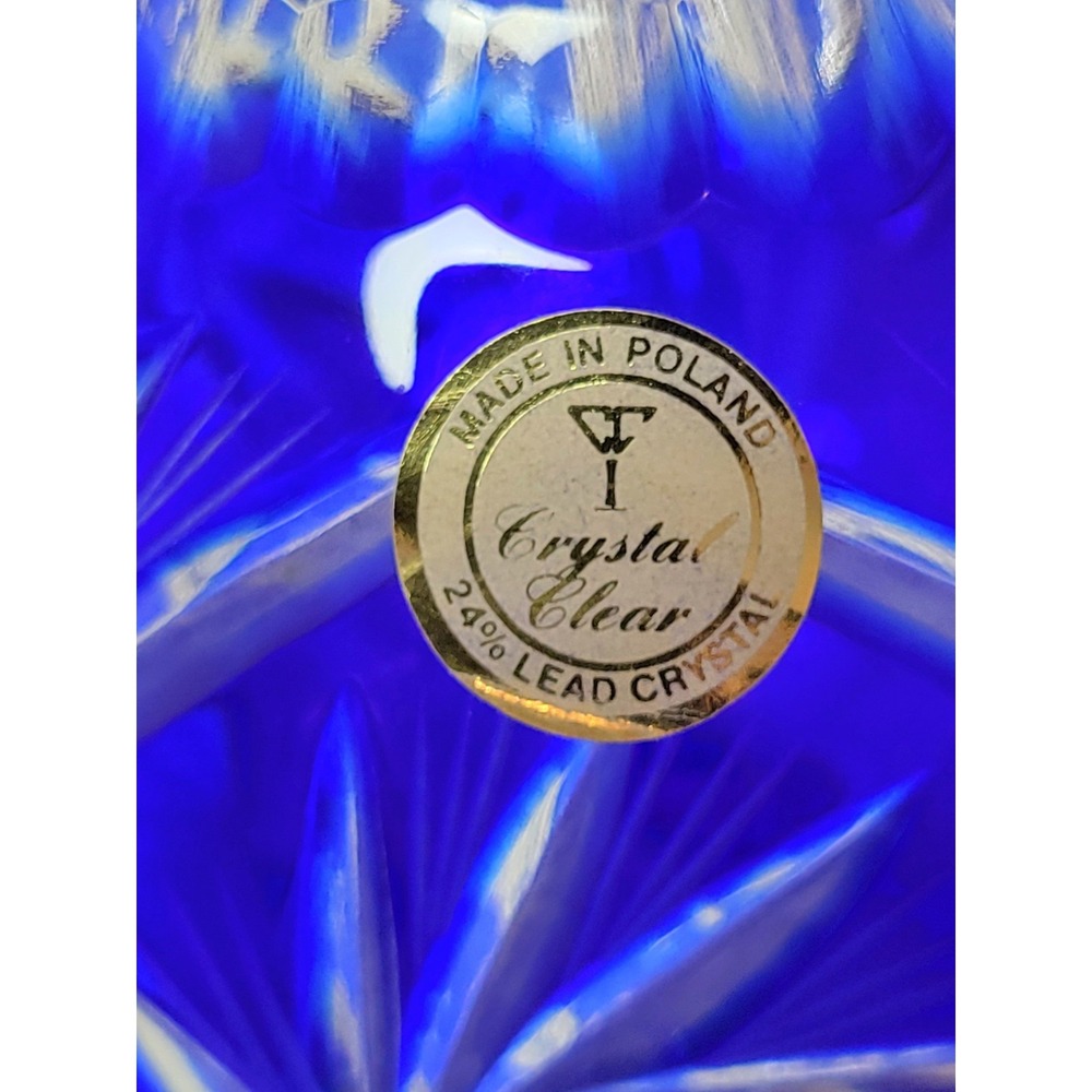 Cobalt Blue Cut-to-Clear Crystal Rose Bowl Made In Poland Vintage - Picture 2 of 6
